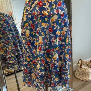 Ralph Lauren Asymmetrical Floral Skirt in Blue and Red